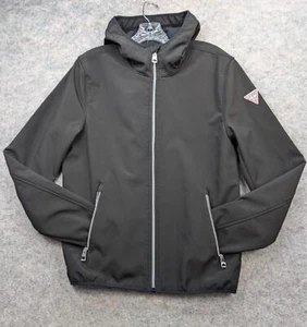 Guess Jacket Women Small Black Softshell Hooded Rain Full Zip Lightweight - Picture 1 of 15