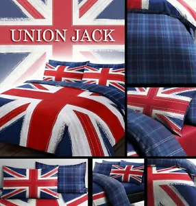 Union Jack Reversible Checkered Duvet Cover Pillowcase(s) Bedding Set - Picture 1 of 11