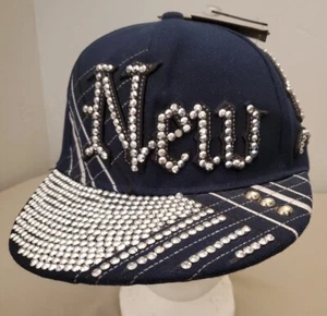 New York Snapback Hat Cap Navy Blue w/ Rhinestones Bling NFL Team Apparel NWT - Picture 1 of 10