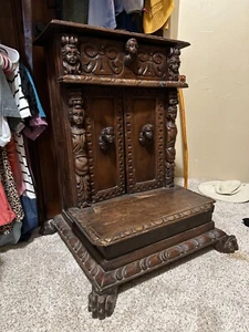 Hand carved Ornate Walnut "Prie-Dieu" Prayer Chair/Bench Upholstered - Picture 1 of 3