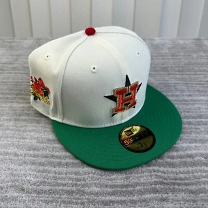 Houston Astros Hat Cap Mens Fitted 7 1/8 New Era Side Patch 2 Tone White Green - Picture 1 of 6
