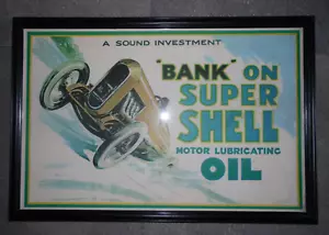 Póster con marco de aceite Bank on Super Shell para autos de carreras, gasolina. Automóvil - Imagen 1 de 4