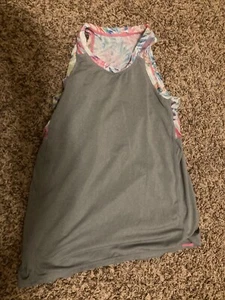 Athleta Girl Power of Chi Tank Gray Floral Mesh Back Medium 8-10 Activewear - Picture 1 of 5