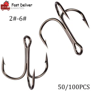 50/100pcs Treble Hooks Triple Fishing Sharp Hooks for Freshwater Saltwater 2-6# - Picture 1 of 9