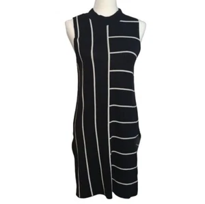 Topshop Women's Size 8 (UK 12) Black & White Striped Sleeveless Knit Dress - Picture 1 of 6