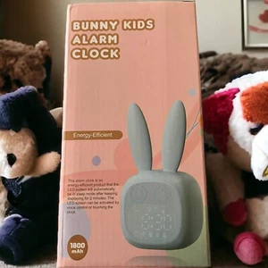 Digital Alarm Clock Light Kids Rabbit Bunny Ear Sound Night Lamp Desk Blue - Picture 1 of 6