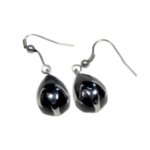 Women's Polished Stainless Steel Teardrop-Shaped Dangle Earrings Black Stone - Picture 1 of 2