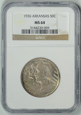1936 Arkansas  50c NGC MS64  ~  Commemorative Half  ~  #3184230-005 - Image 1 of 4