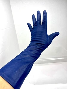 Vintage Royal Blue Sheen Nylon Miss. Ars Opera Gloves Size 6.5 - Picture 1 of 6