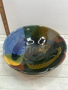 Thomas Buxo Ceramic Plate Fruit Bowl Dish Abstract Art Brown Orange Blue Black - Picture 1 of 11