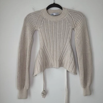 Zara Womens Top XS Cut-Out Knit Sweater Natural Open Back White Ivory - Image 1 of 4