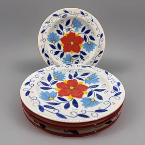 Juego de 4 platos de ensalada de loza pintados a mano Pier 1 Portalegre patrón floral - Imagen 1 de 10