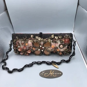 Mary Frances Black 3D Floral Tile Hard Shell Purse Handbag New-strap Damaged - Picture 1 of 17