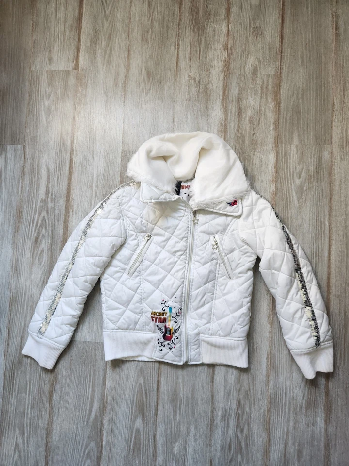 Abrigo acolchado blanco de colección Disney Hannah Montana cuello de piel sintética niñas talla 14/16 Foto 1 de 4