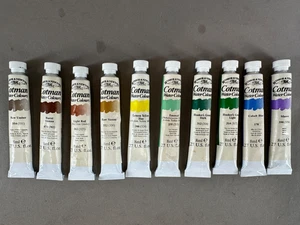 Cotman Aquarell Tube Lot 10 Umber Sienna gelb grün blau mauve Winsor Newton - Bild 1 von 4