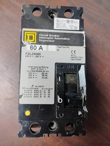 INTERRUPTOR DE CIRCUITO CUADRADO D FAL24060 60 AMP 480V 2 POLOS USADO BUEN ESTADO - Imagen 1 de 7