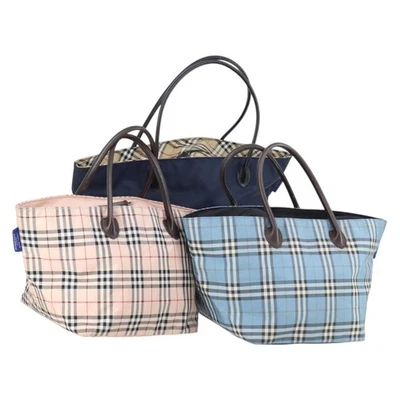 BURBERRY Nova Check Azul Etiqueta Bolso Nylon 3 Set Beige Azul Bink Auténtico ti3477 Foto 1 de 4