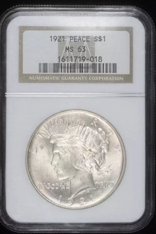 1921 P Peace Silver Dollar NGC MS-63 HIGH RELIEF Cover