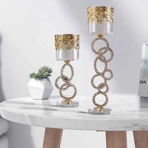 Glass Crystal Candlestick Candle Holders Tea Light Holder for Event Party - Picture 1 of 15