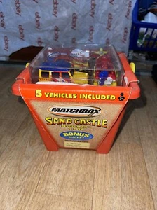 Beach Bucket Sand Castle with Beach Patrol  Team 5 pack Matchbox new - Picture 1 of 5