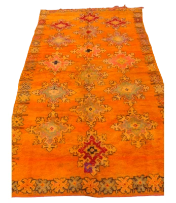 Alfombra naranja de lana orgánica marroquí bereber hecha a mano de colección rara - 9 pies 10 x 6 pies 2 Foto 1 de 4