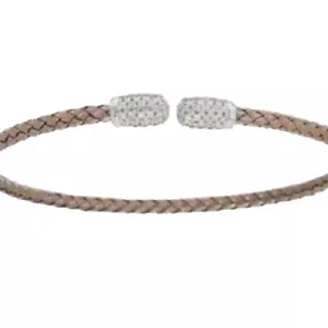 Vicenza Silver Sterling Woven Cuff Bracelet Diamonique Endcaps Chocolate Large - Picture 1 of 1