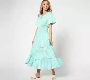 Isaac Mizrahi Live! Maxi Vestido Regular Teñido de Hilo Rayas Popelina Talla XL - Imagen 1 de 1