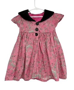 Handmade Girls Toddlers Pink Eiffel Tower Felt Button Dress Fit Size 3-4 - Picture 1 of 7
