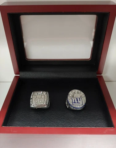 Eli Manning - New York Giants Super Bowl 2 Ring Set With Wooden Display Box Cover