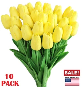 10 PACK Artificial Tulip Fake Flowers Real Touch For Wedding Home Decor Yellow - Picture 1 of 9