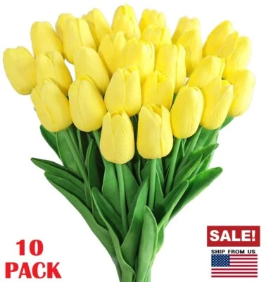 PACK de 10 flores falsas de tulipán artificial tacto real para boda decoración del hogar amarillo Foto 1 de 4