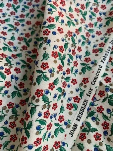 Vtg JOAN KESSLER Concord Quilting FABRIC Blue Green Red Calico 2.5+ Yards HOLLY - Picture 1 of 4