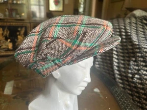 Cappello vintage verde arancione a quadri tweed lana Sir Henry Rutland Cabbie Gatsby berretto 7 1/4 - Foto 1 di 7