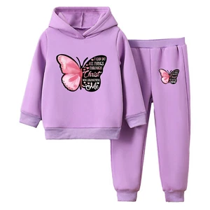 Girls Tracksuit Running Outfits Casual Sets Athletic Sweatshirt Fleece-Lined - Picture 1 of 38