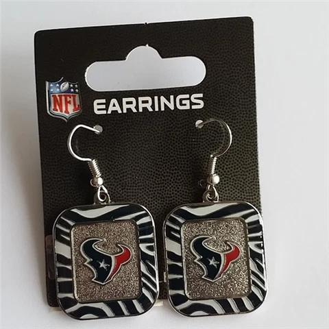 Houston Texans NFL Team Color Zebra Stripes Silver Dangle Earrings Cover