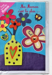 Carte Bonne Fête Maman vase fleurs disque tournant .17 cm x 11,5 cm. - Imagen 1 de 2