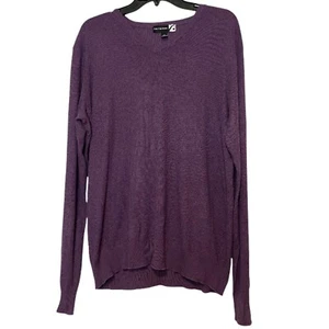 Suéter Pullover Saks Fifth Avenue Para Hombres Cuello en V Tejido Seda/Algodón Púrpura Grande - Imagen 1 de 3