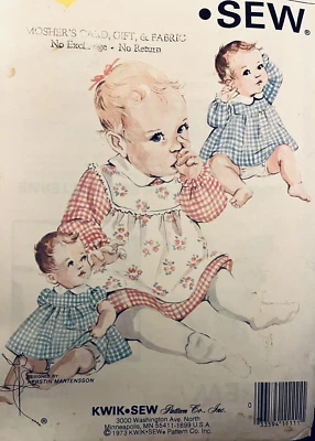 VTG Kwik Sew 443 Baby Girl Classic Dress Pinafore & Bloomers NB-12 Months FF - Image 1 of 4