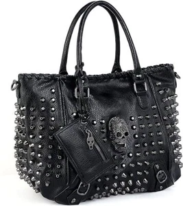 Women Skull Tote Bag Rivet Studded Handbag PU Leather Purse Shoulder Bags 2 Pcs  - Picture 1 of 1