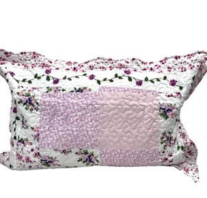 SUMMER SALE Quilted Rectangle Cushion Cover / Pillow Sham Lilac Pink White - Picture 1 of 9