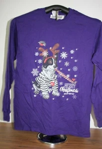 MERRY CHRISTMAS & HAPPY NEW YEAR- Dog w/ Antlers Long Sleeve T-Shirt Med Purple - Bild 1 von 4