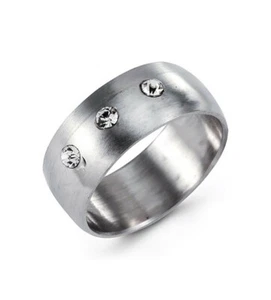 Mens Solid Stainless Steel Round White CZ Wide Band-ssr10 - Picture 1 of 2