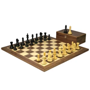 Walnut Chess Set 20 Inch with Weighted Ebonised Staunton Fierce Knight (Queens G - Picture 1 of 10