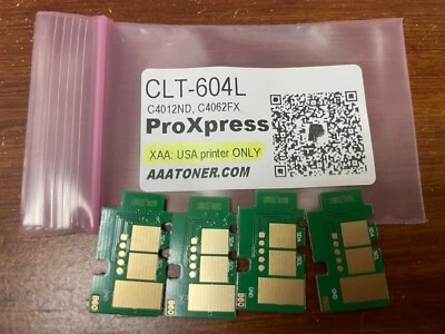 4 chips de tóner para Samsung 604, 604L ProXpress C4012ND, C4062FX (CLT-604) recarga Foto 1 de 2
