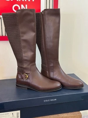 NUEVO*Botas de cuero marrón oscuro altas elásticas trébol Cole Haan para mujer talla 8,5 M Foto 1 de 4
