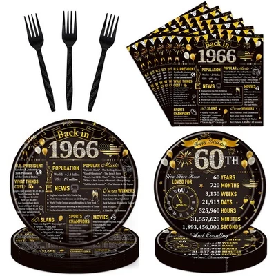Decoraciones de 60 cumpleaños para hombre mujer, 96 piezas platos de papel para fiesta de cumpleaños y... Foto 1 de 4