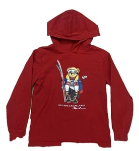 Polo Ralph Lauren Polo Bear Hoodie Boys Medium 10-12 Sport Snow Ski Resort Red - Picture 1 of 8