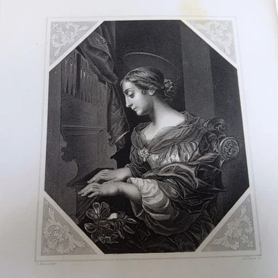 Die Heilige Cäcilie - Stahlstich von Payne nach Gemälde von C. Dolce um 1860 - Bild 1 von 3
