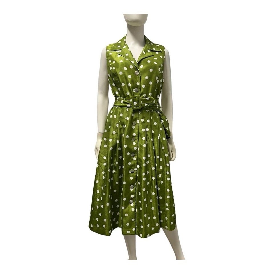Vestido Jessica Howard Verde Lunares Derby Clásico Cinturón Sin Mangas 12 Foto 1 de 4