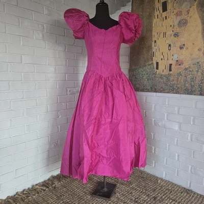 Vestido de graduación Barbie princesa magenta rosa años 80 90 de colección, forro de tul, talla M-L Foto 1 de 4
